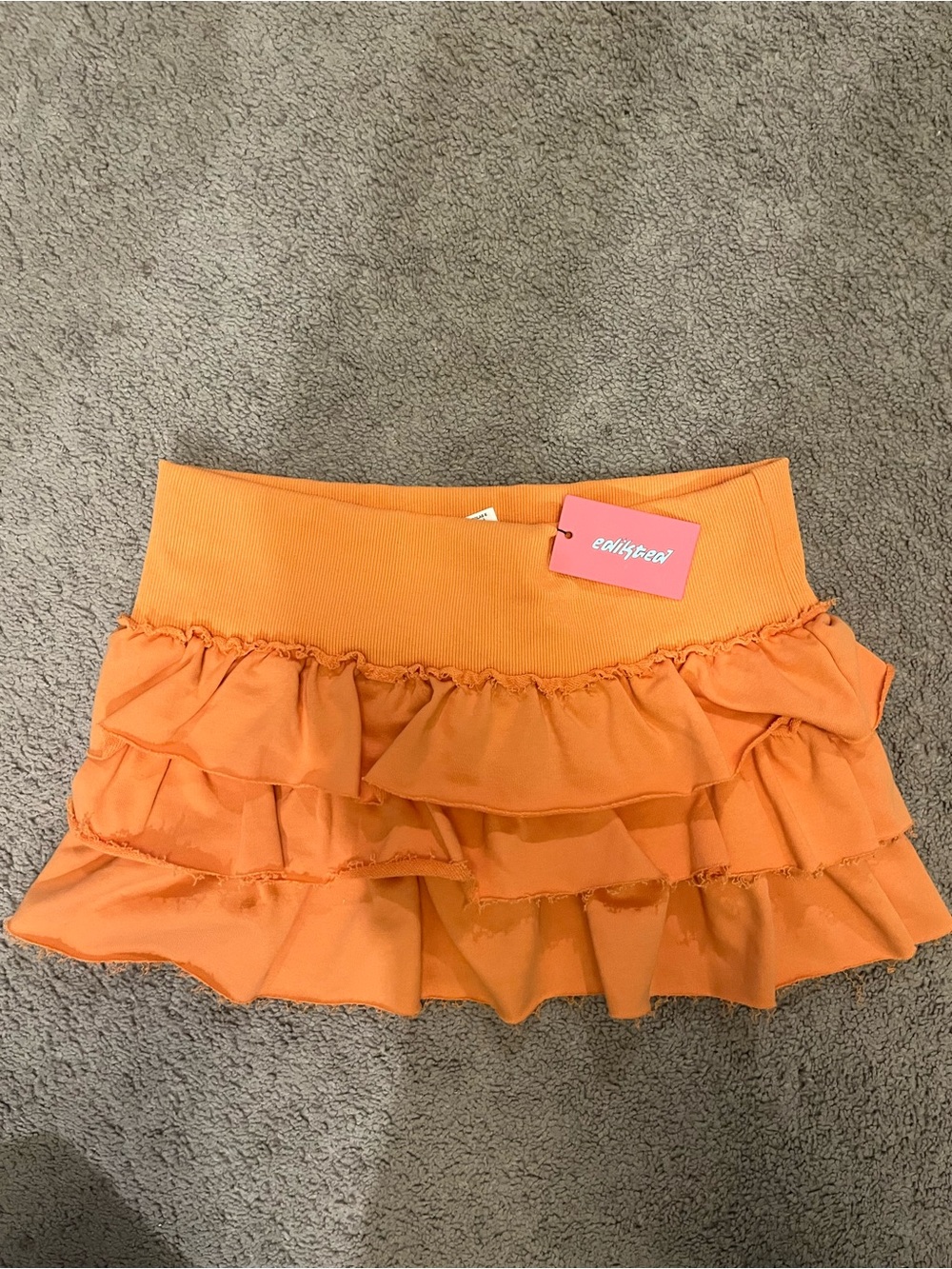 NWT Edikted Orange Ruffle Tiered Mini Skirt